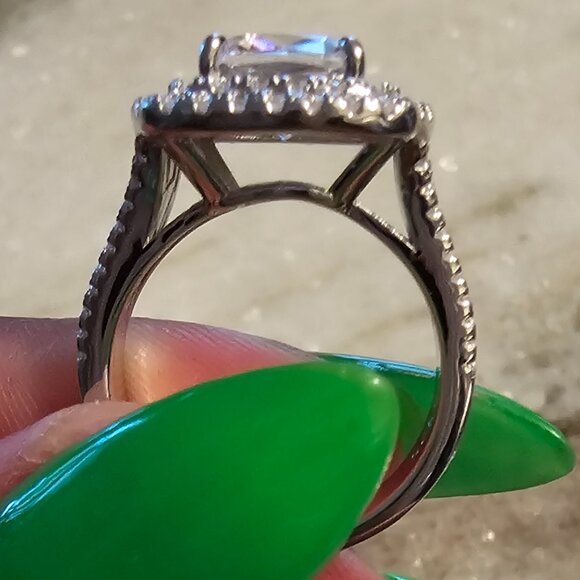 Stunning Double Halo Three Shank Cushion Cut Sterling Silver Engagement Ring × 1 - Picture 5 of 6